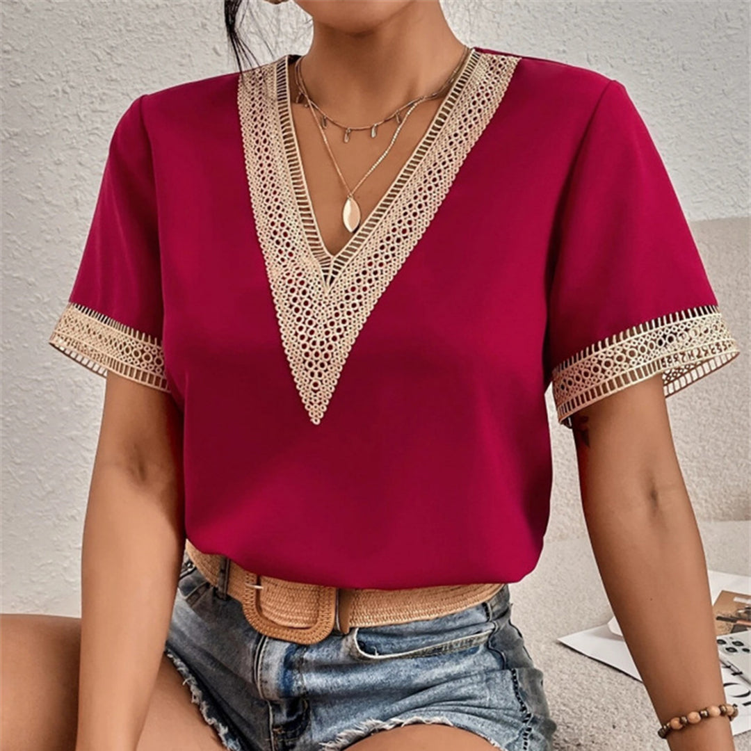 Charlotte - Crochet Trim V-Neck Blouse