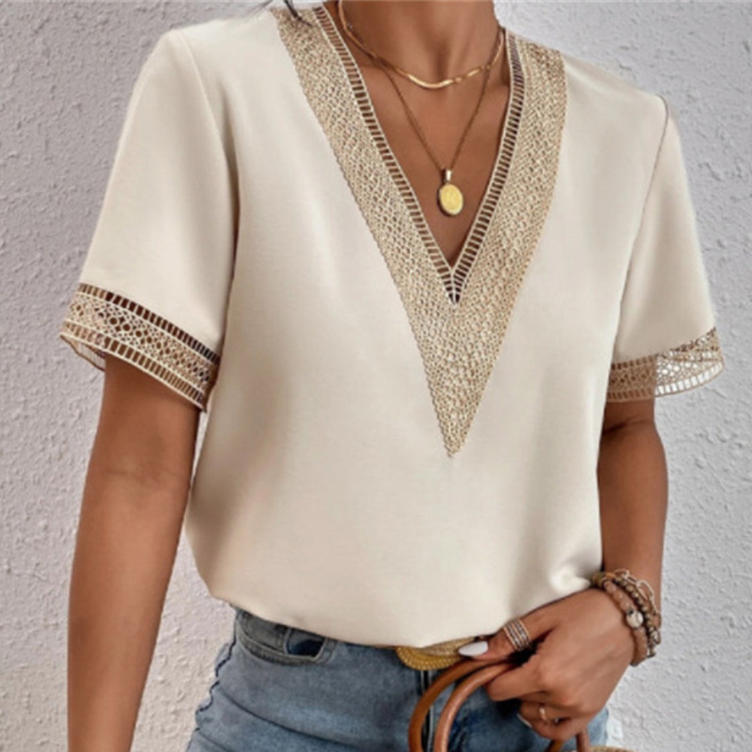 Charlotte - Crochet Trim V-Neck Blouse