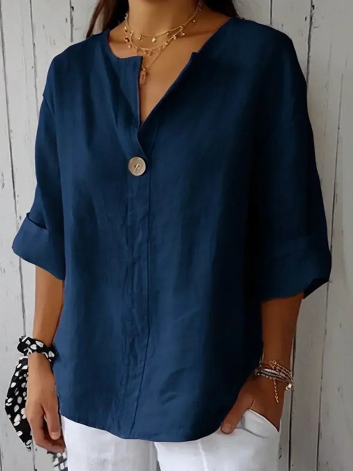 Aveline - Casual V-Neck Blouse (Plus Size Available)
