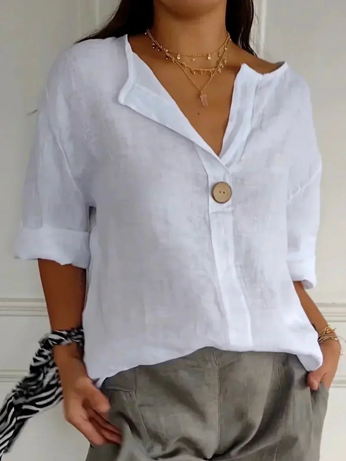 Aveline - Casual V-Neck Blouse (Plus Size Available)