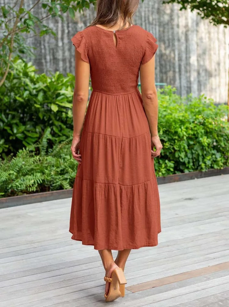 Heidi - Flutter Sleeve Midi Dress