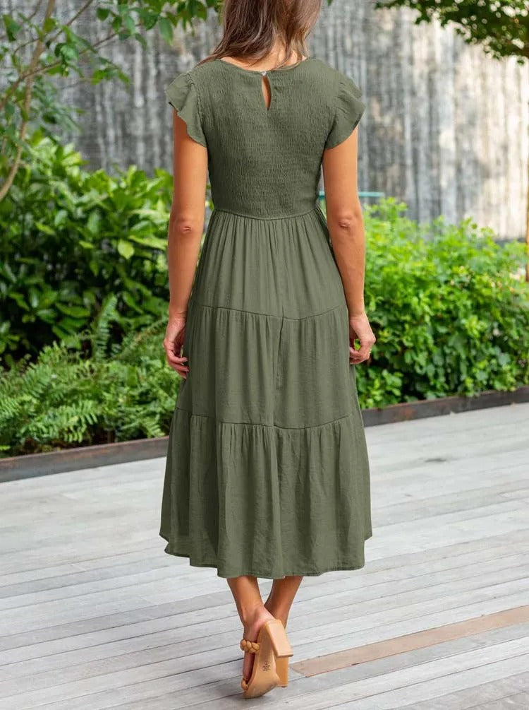 Heidi - Flutter Sleeve Midi Dress