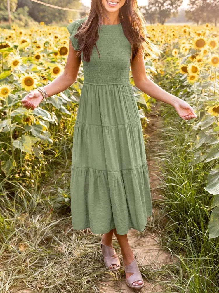 Heidi - Flutter Sleeve Midi Dress