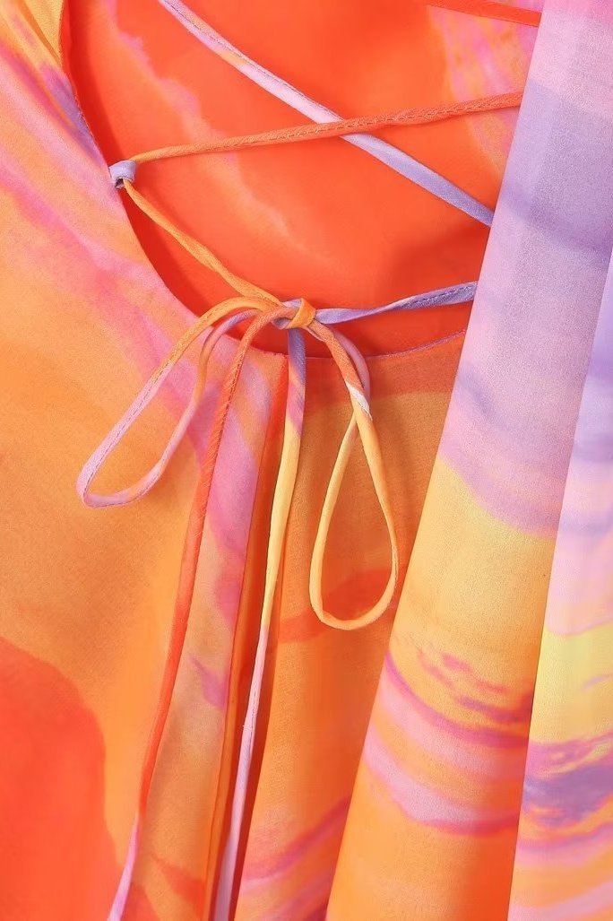 Katara - Tropical Sunset Mini Dress Lightweight Chic