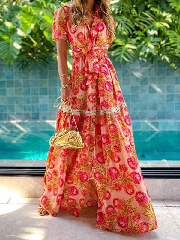 Ella - Bohemian Maxi Dress with Floral Print and Puff Sleeves