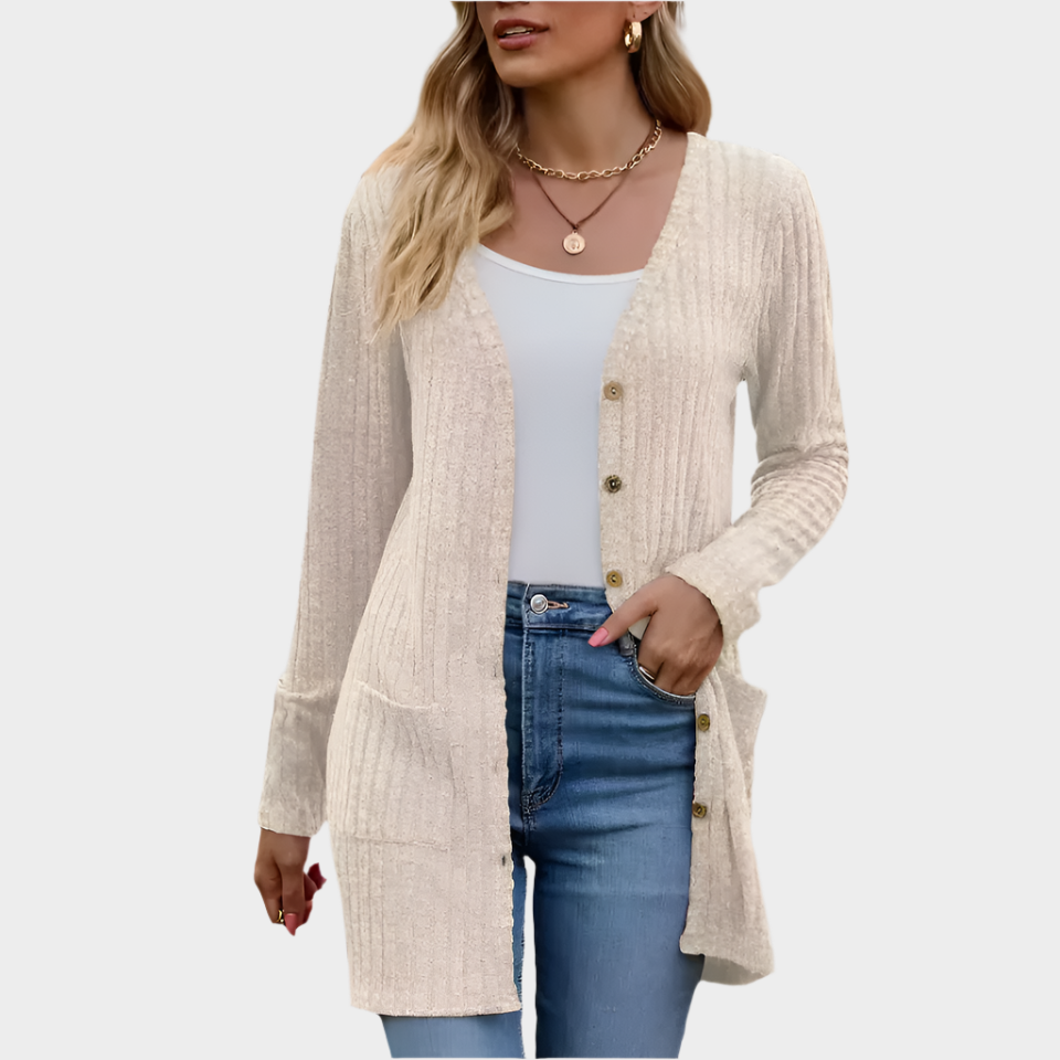 Jemima - Ribbed Knit Button-Up Longline Cardigan