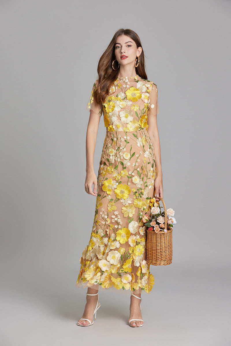 Lisa - Sheer Embroidered Maxi Dress