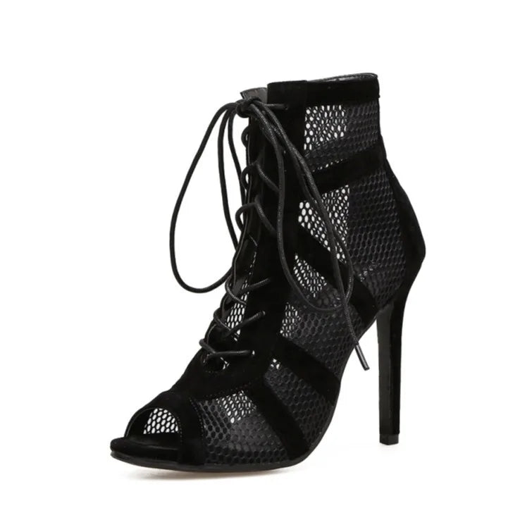 Amara - Lace-Up Mesh Stiletto Sandals