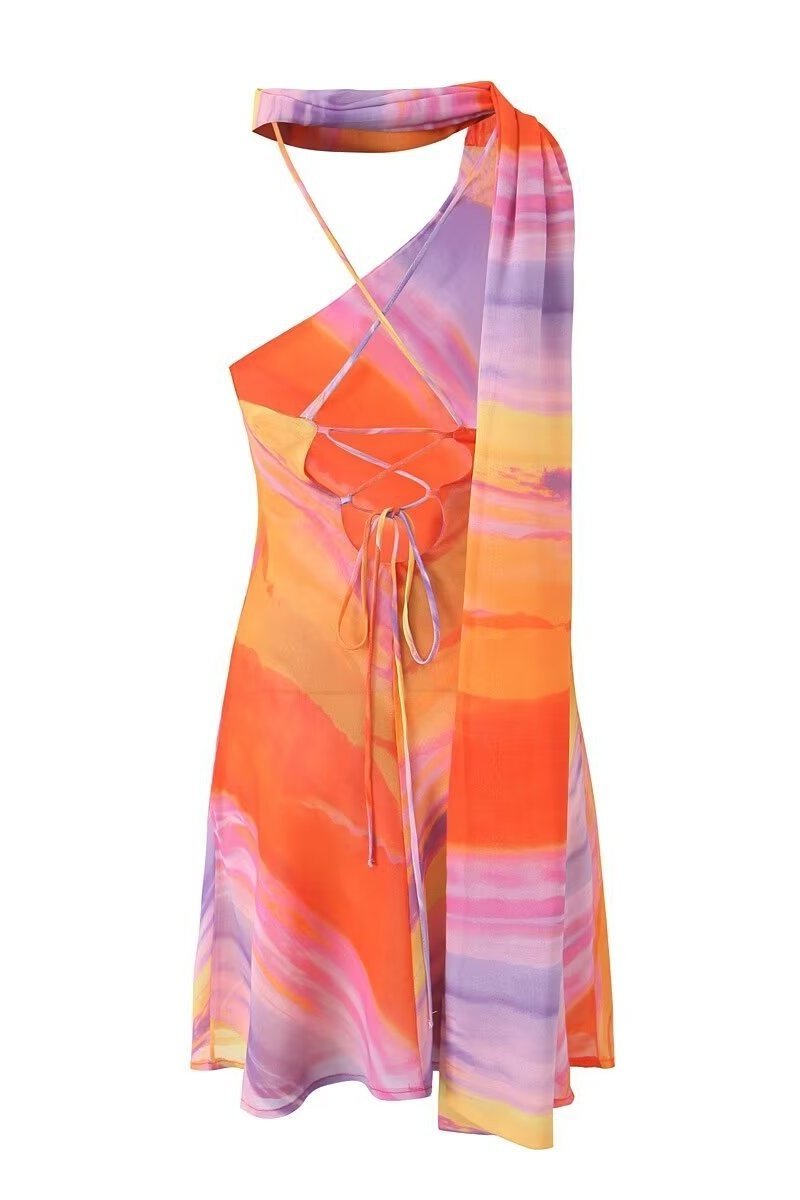 Katara - Tropical Sunset Mini Dress Lightweight Chic