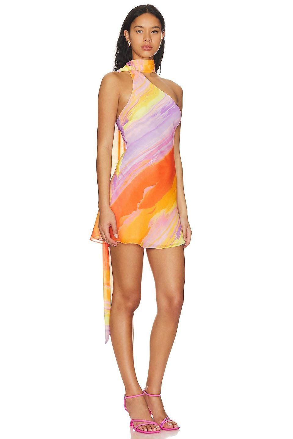 Katara - Tropical Sunset Mini Dress Lightweight Chic