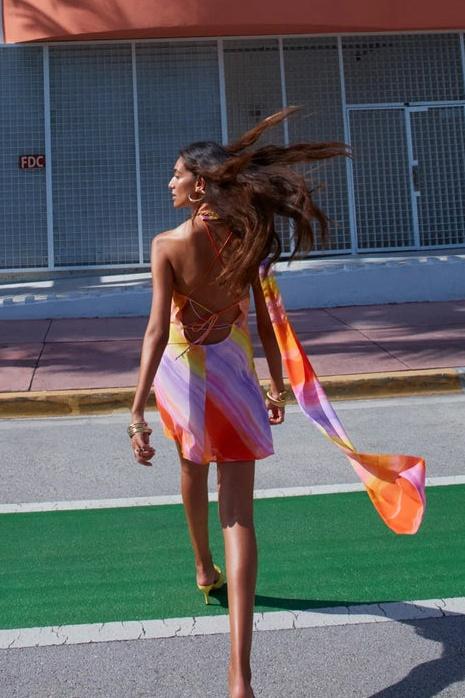Katara - Tropical Sunset Mini Dress Lightweight Chic