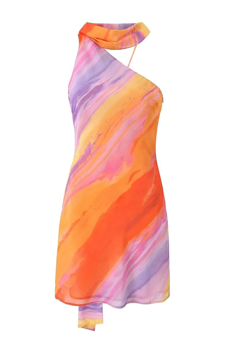 Katara - Tropical Sunset Mini Dress Lightweight Chic