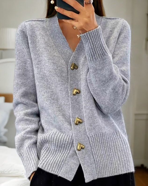 Remy - Heart-Button Knit Cardigan